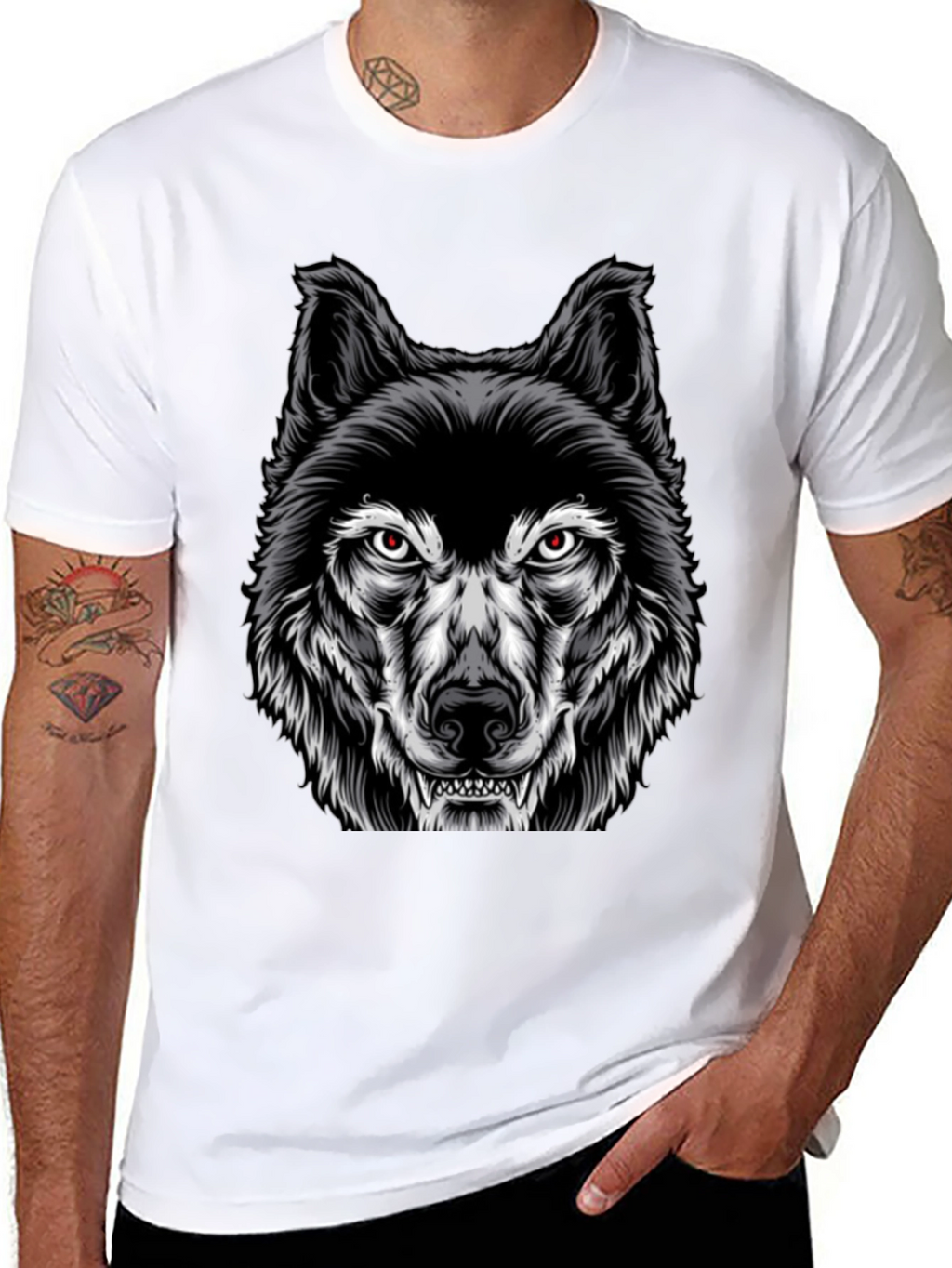 Mens Black Wolf Graphic Print T-Shirt