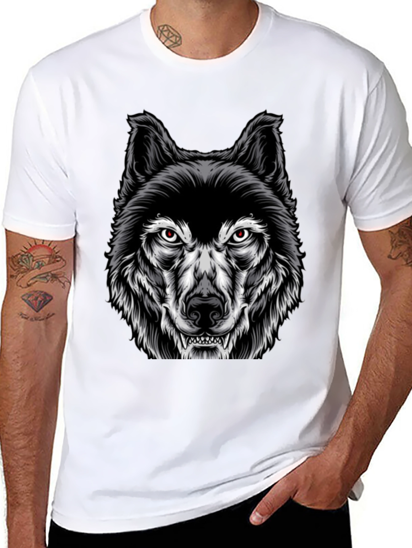 Mens Black Wolf Graphic Print T-Shirt