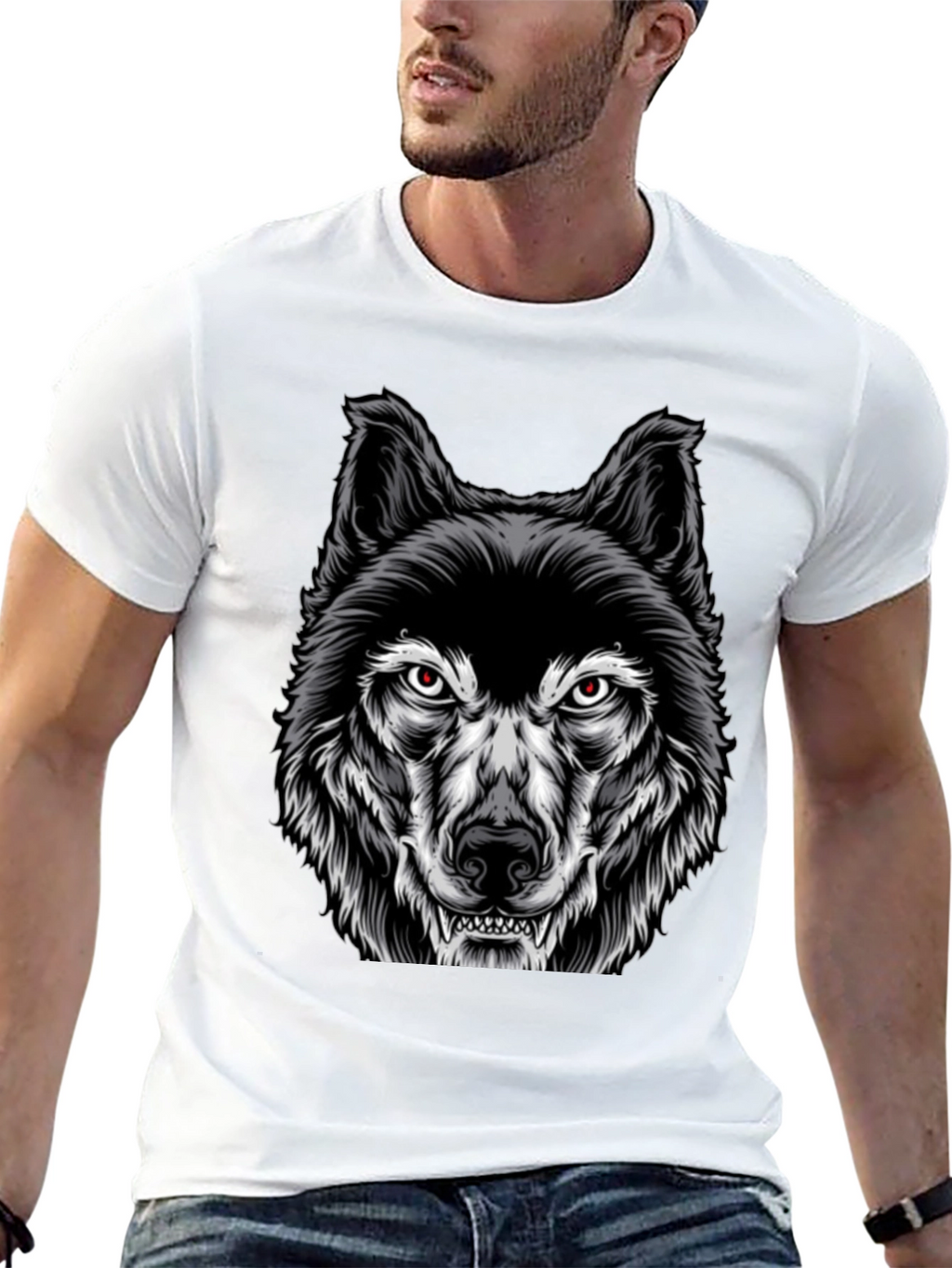 Mens Black Wolf Graphic Print T-Shirt