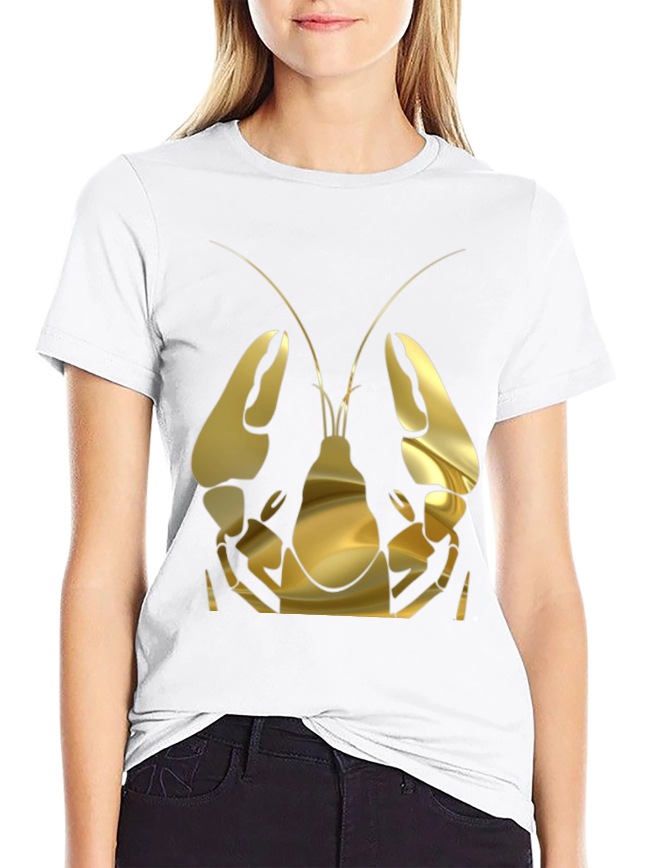 Gold Lobster Graphic Tee - Black Cotton