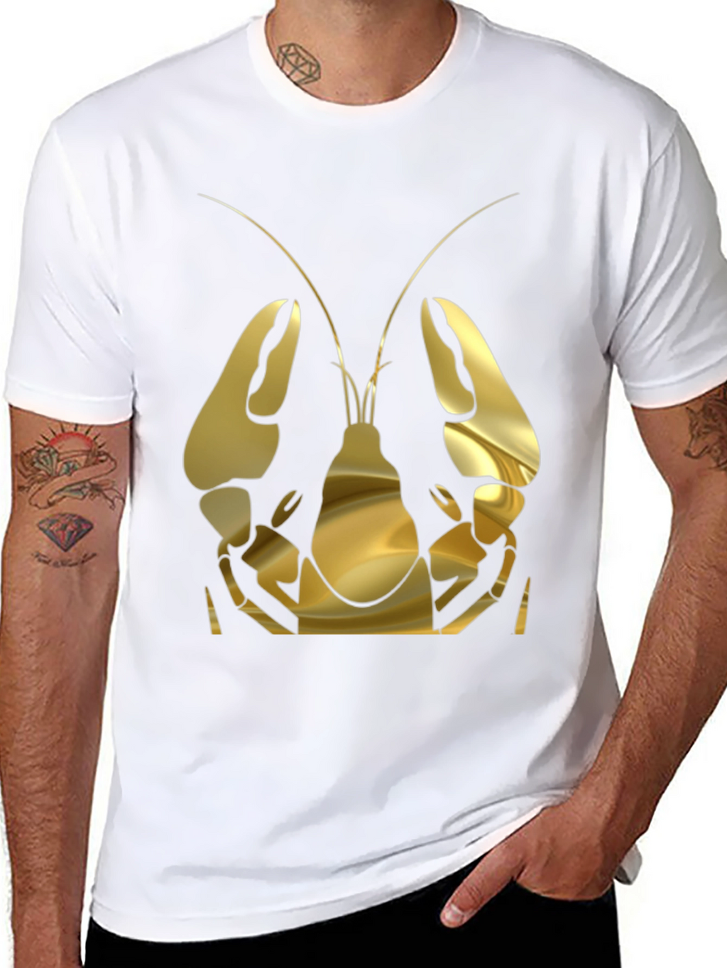 Gold Lobster Graphic Tee - Black Cotton