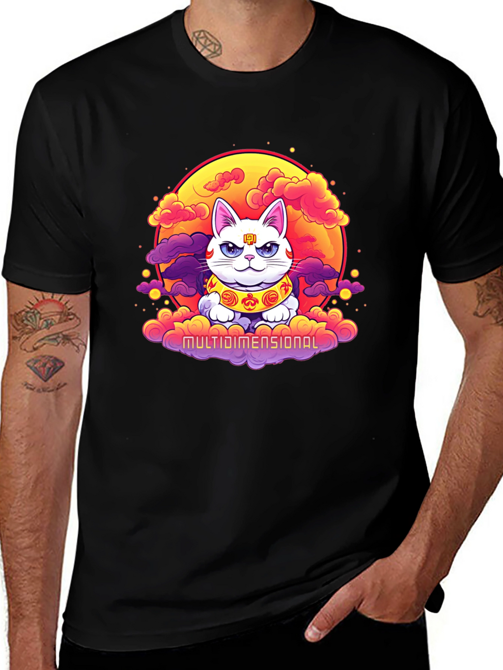Multidimensional Lucky Cat Graphic Tee