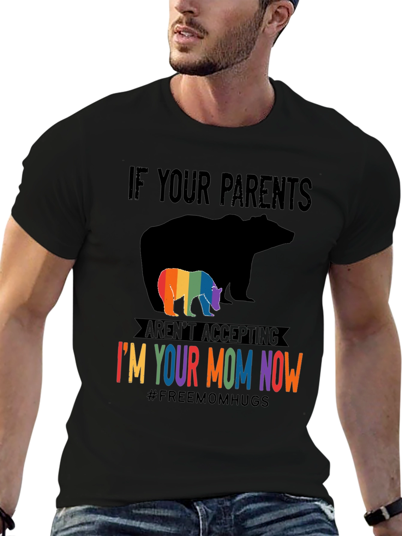 LGBTQ+ Supportive Graphic Tee - Bear Mom Pride