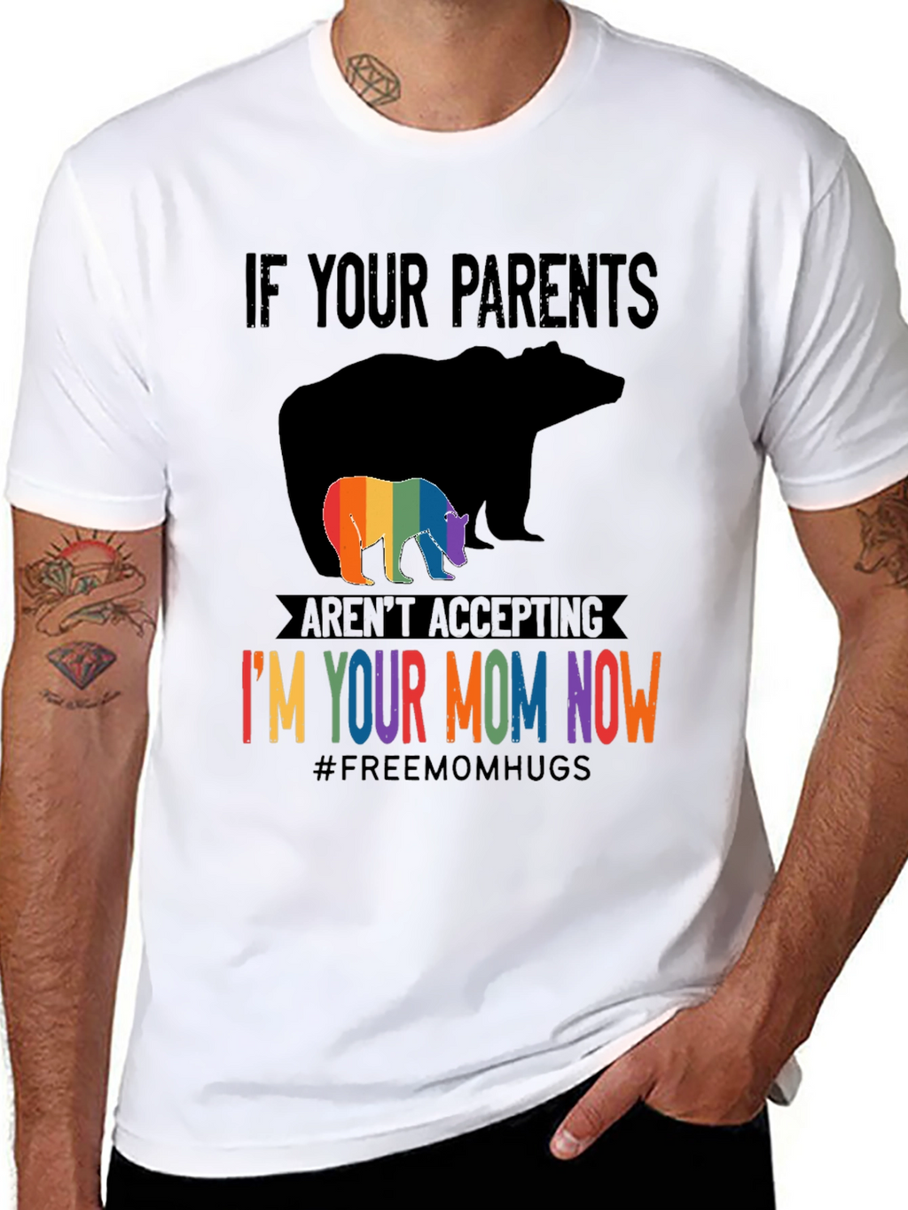 LGBTQ+ Supportive Graphic Tee - Bear Mom Pride