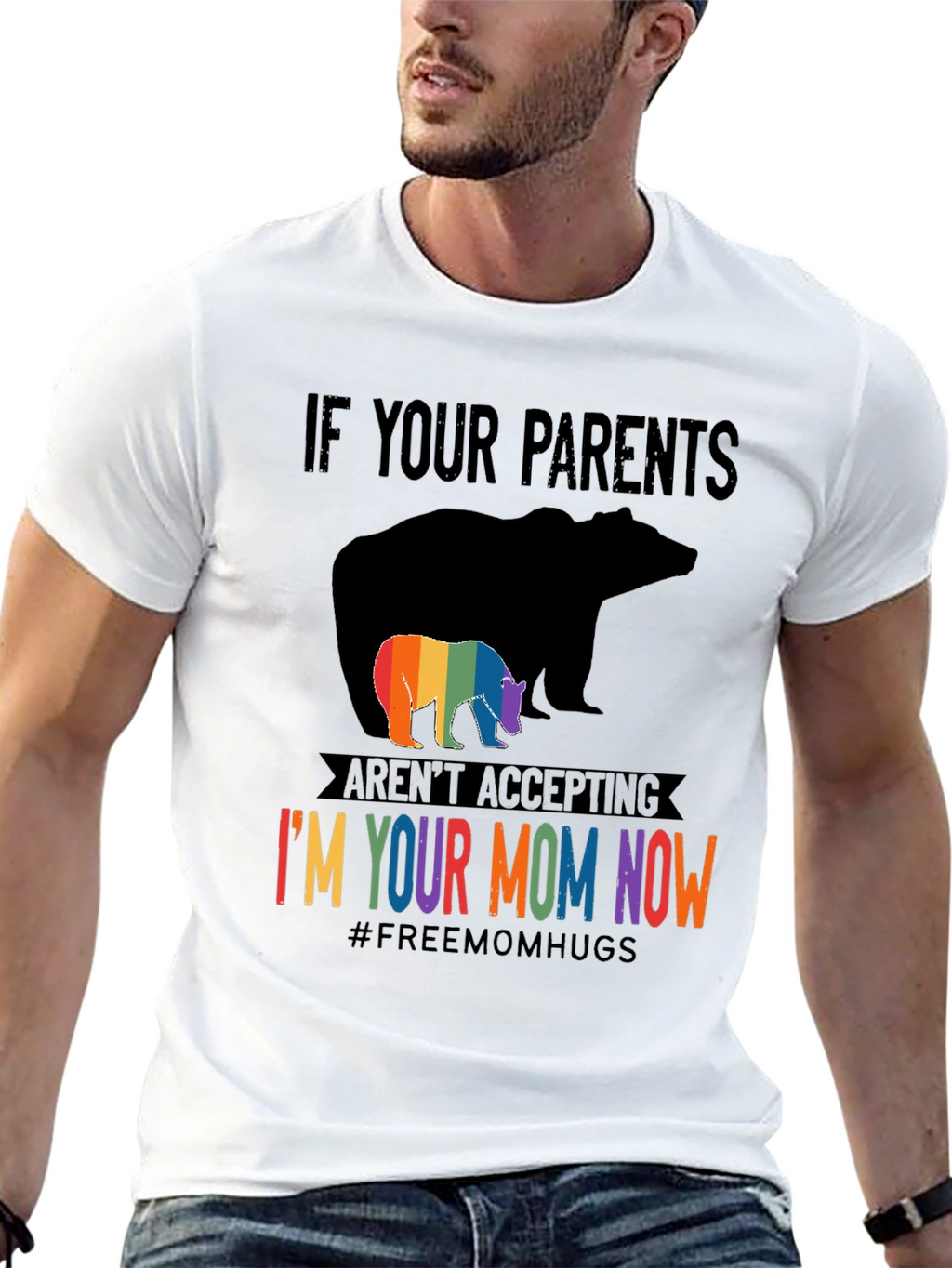 LGBTQ+ Supportive Graphic Tee - Bear Mom Pride
