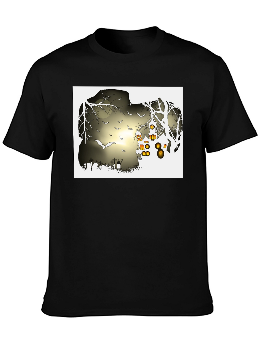 Halloween Night T-Shirt - Bats and Graveyard Design