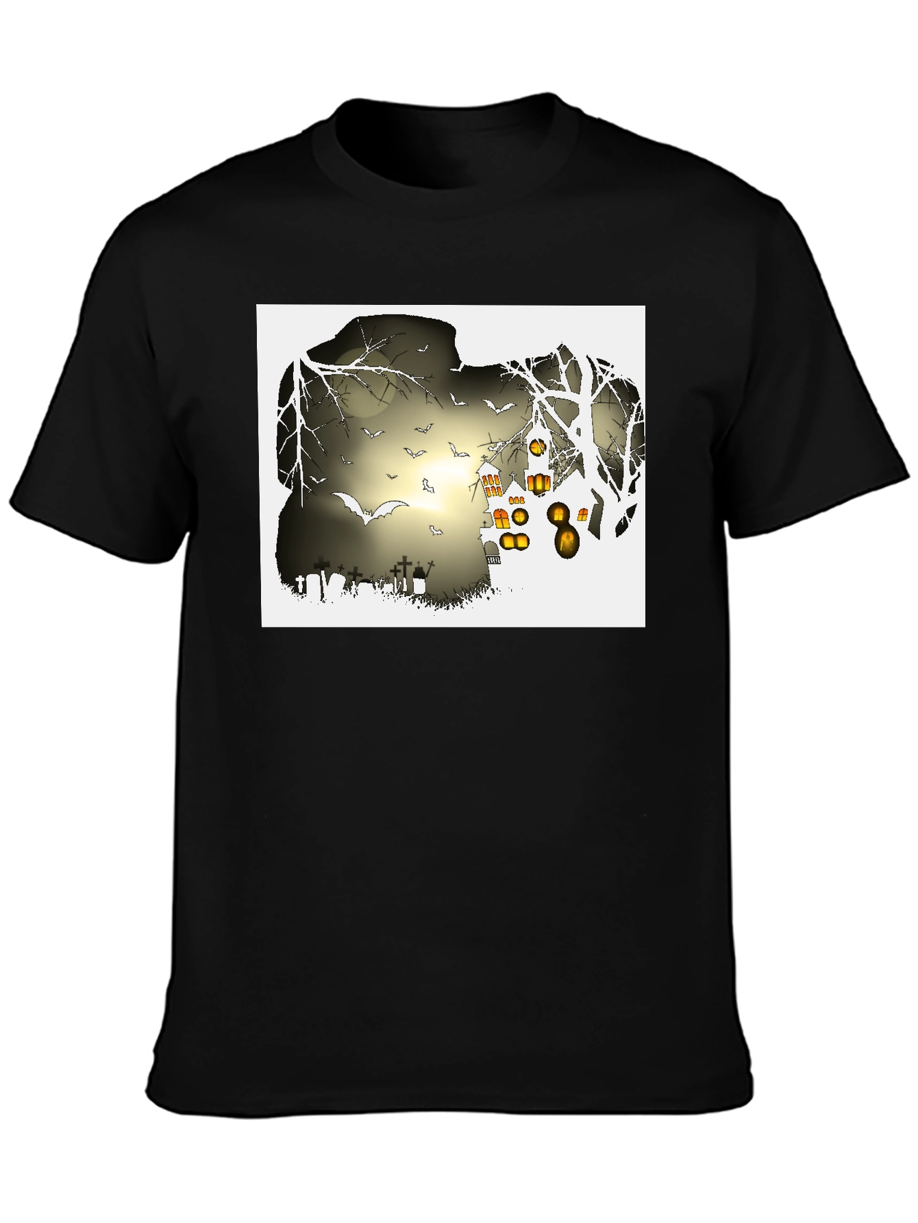 Halloween Night T-Shirt - Bats and Graveyard Design