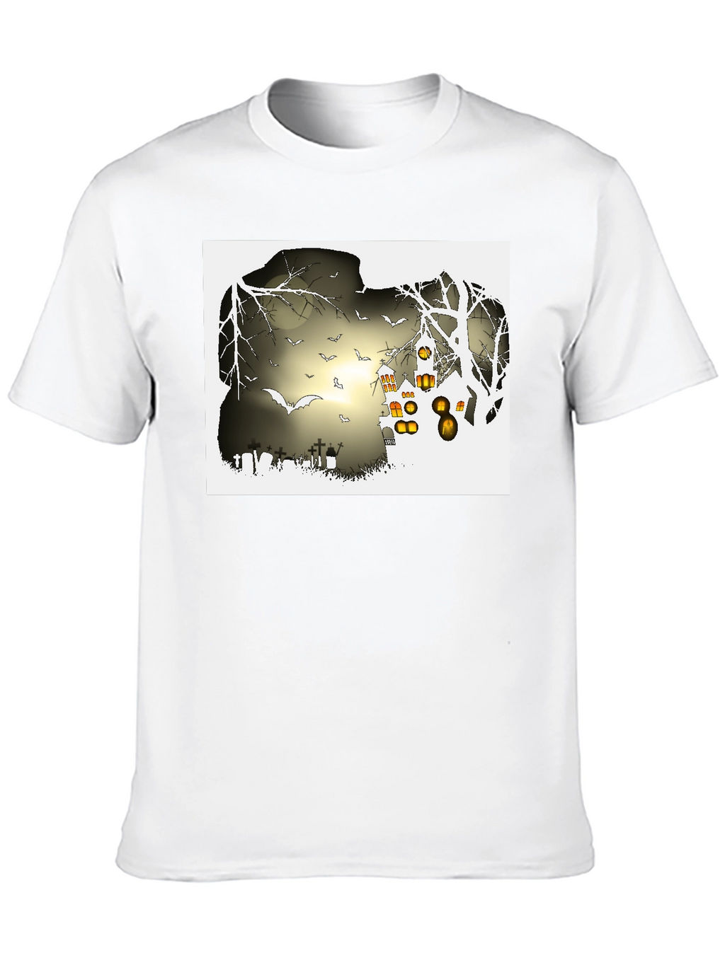 Halloween Night T-Shirt - Bats and Graveyard Design