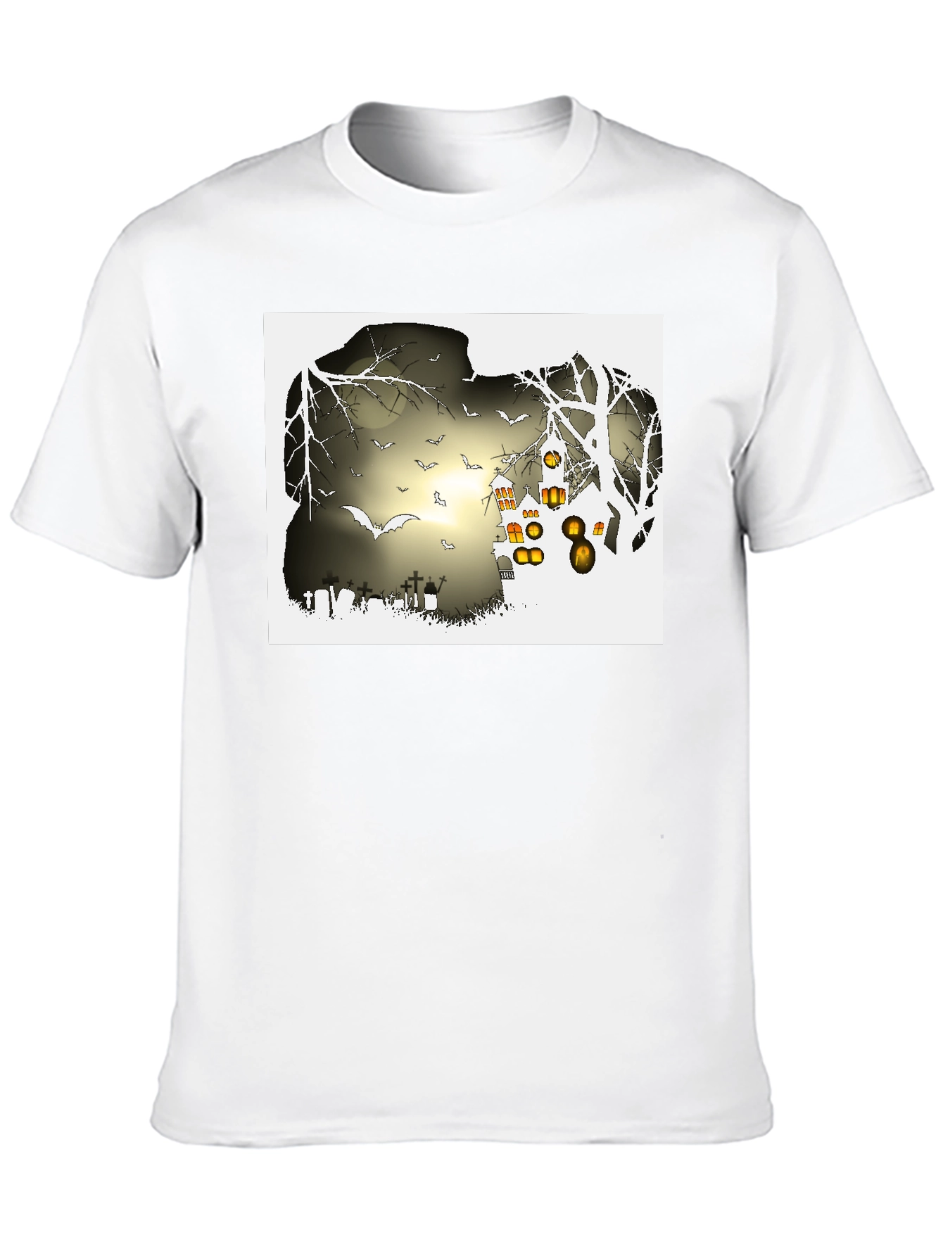 Halloween Night T-Shirt - Bats and Graveyard Design