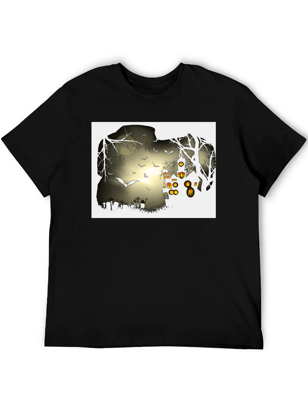 Halloween Night T-Shirt - Bats and Graveyard Design
