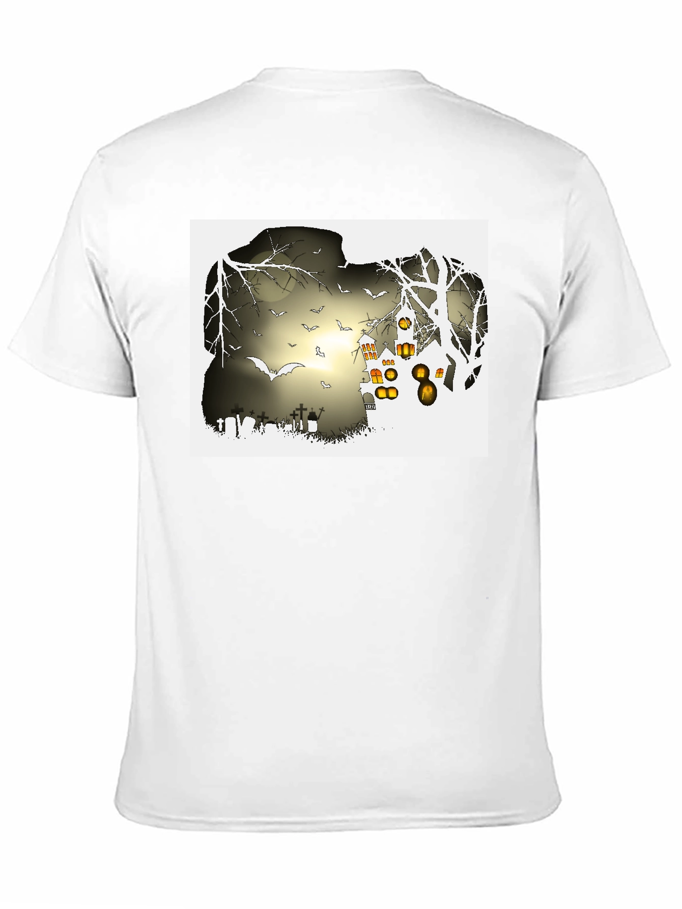 Halloween Night T-Shirt - Bats and Graveyard Design