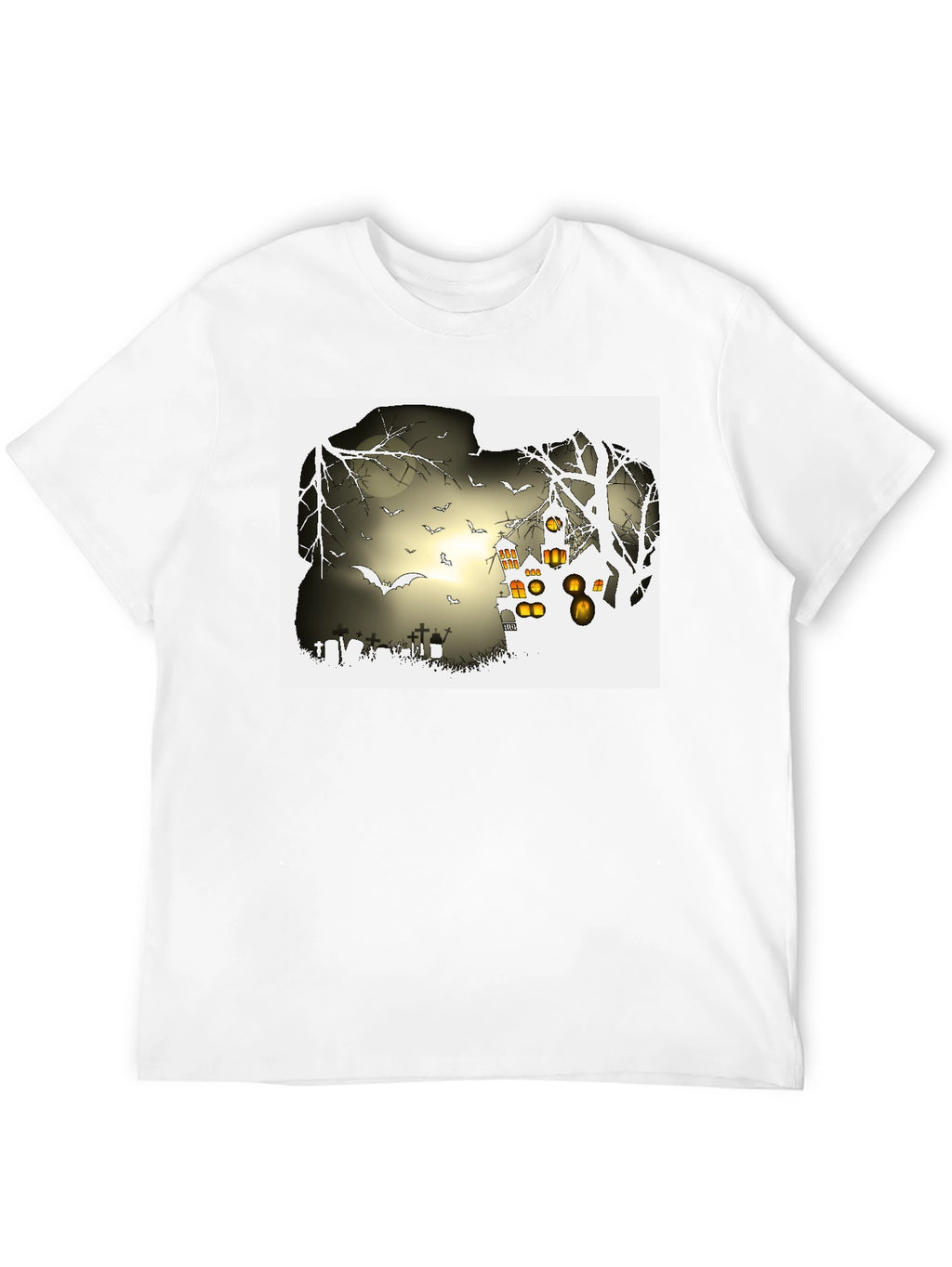 Halloween Night T-Shirt - Bats and Graveyard Design