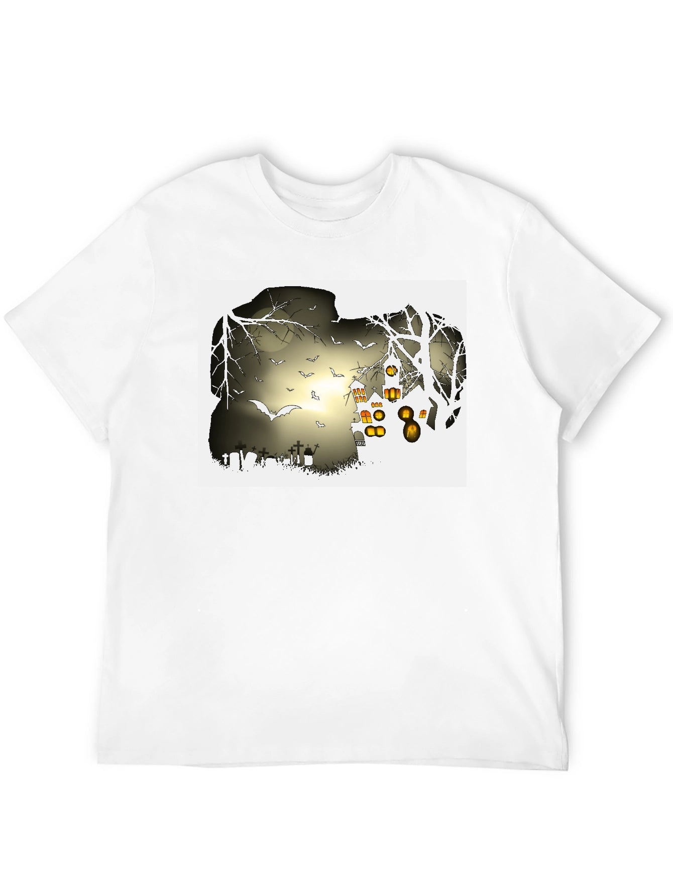 Halloween Night T-Shirt - Bats and Graveyard Design