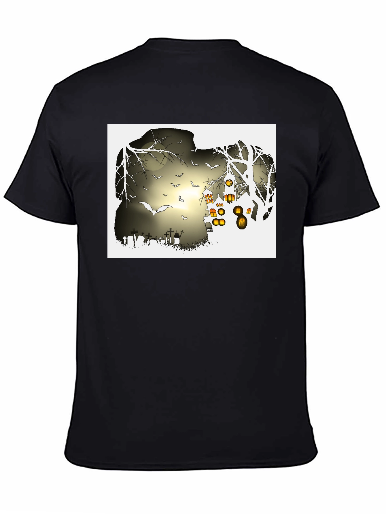 Halloween Night T-Shirt - Bats and Graveyard Design