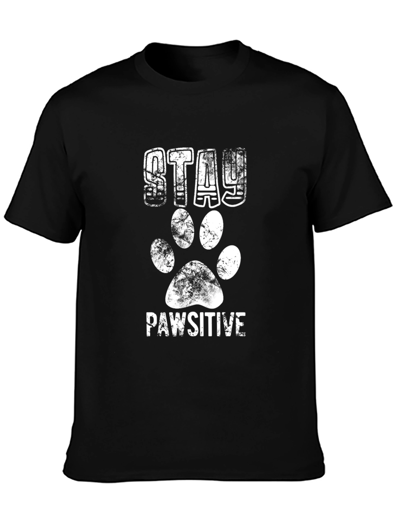 Stay Pawsitive Black Graphic T-Shirt