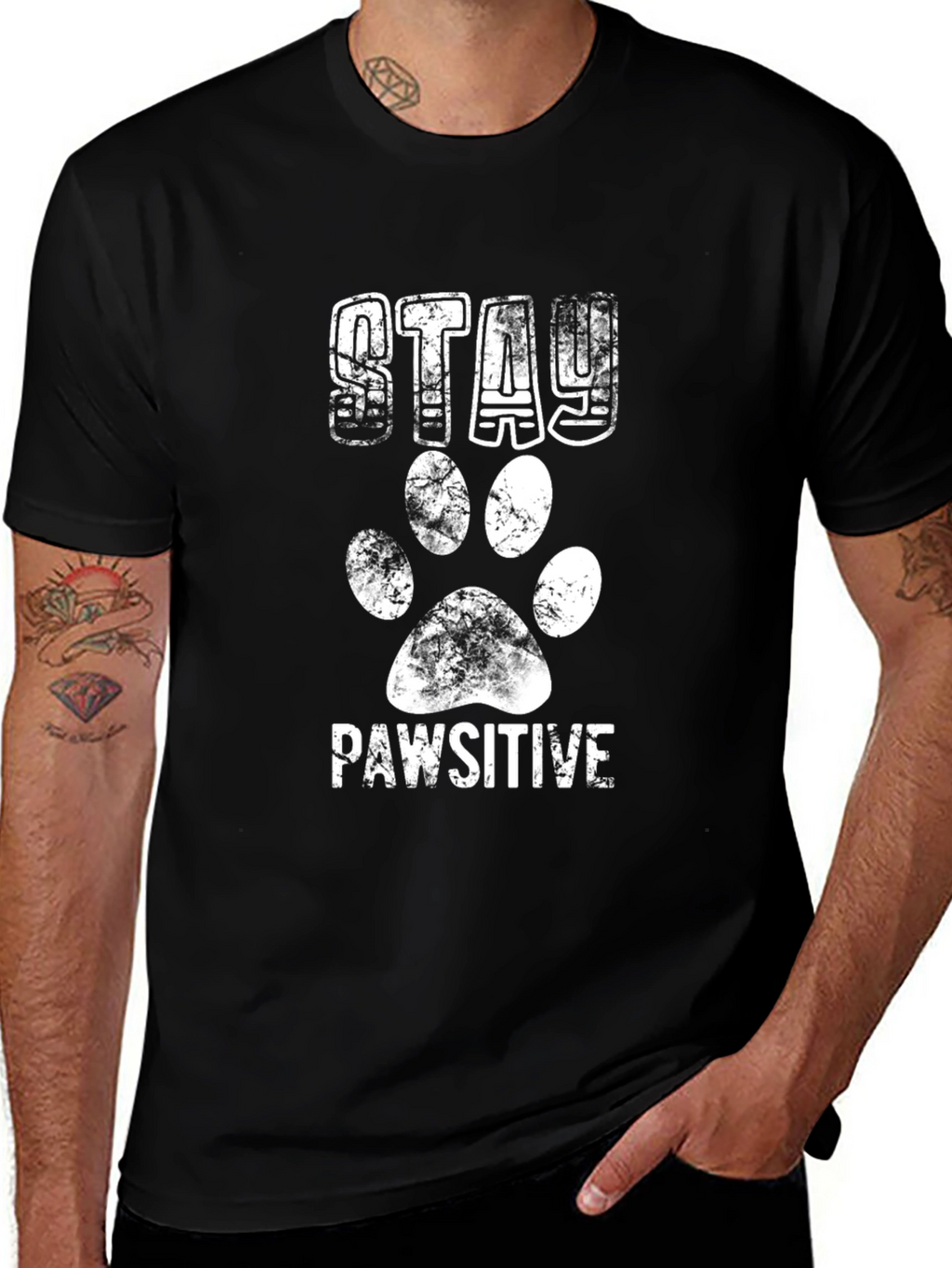 Stay Pawsitive Black Graphic T-Shirt