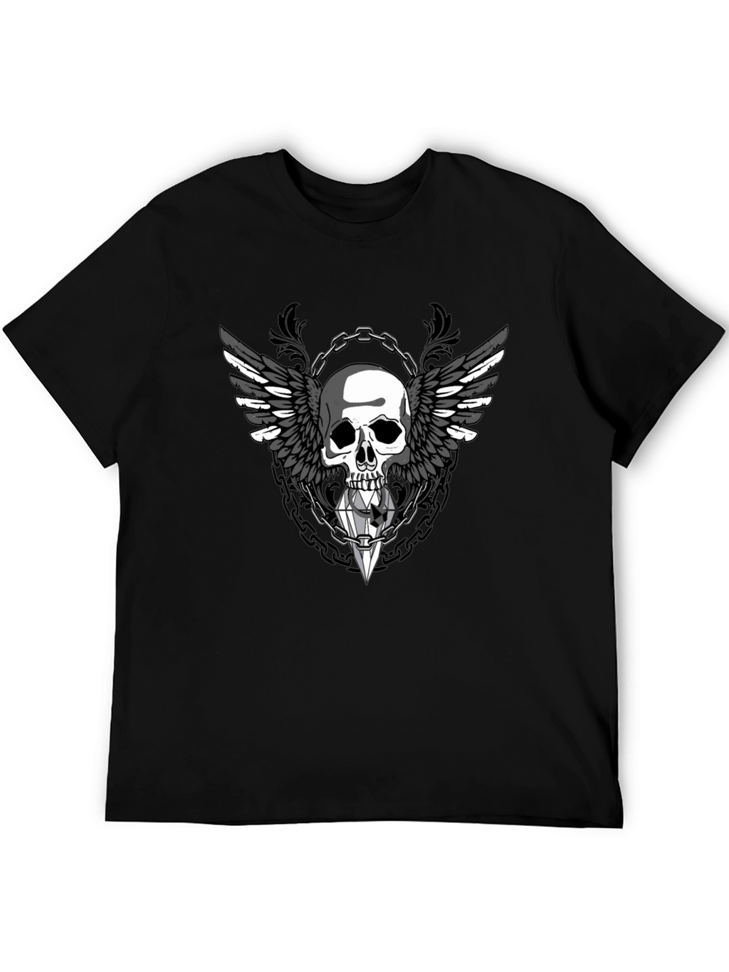 Winged Skull Diamond Graphic Tee - Gothic Style