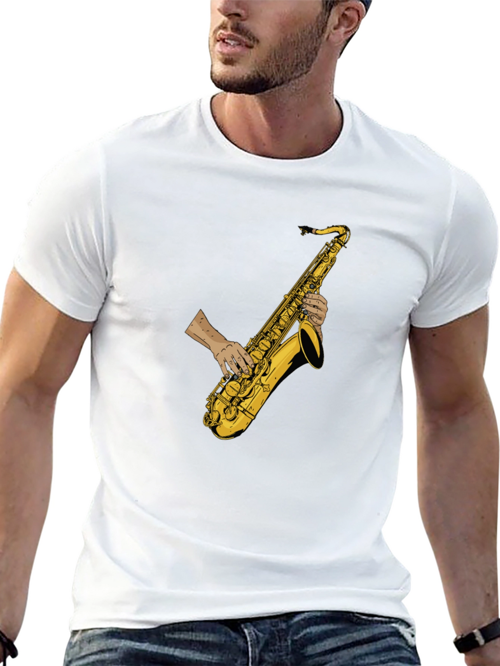 Saxophone Player Graphic Tee - Black Cotton T-Shirt