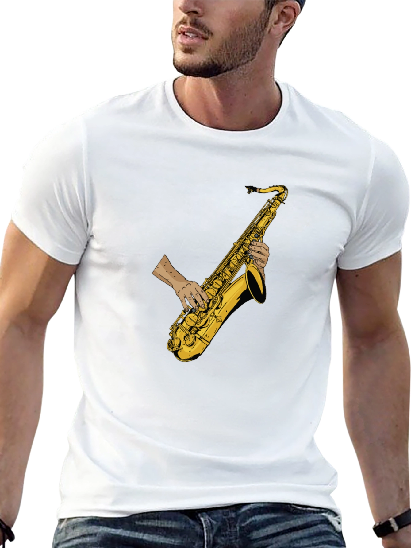Saxophone Player Graphic Tee - Black Cotton T-Shirt
