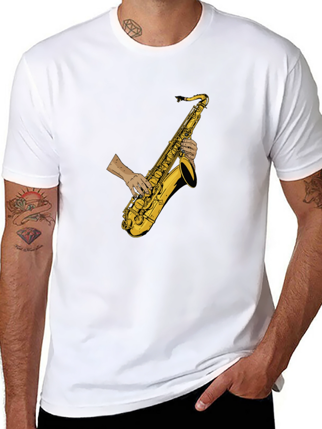 Saxophone Player Graphic Tee - Black Cotton T-Shirt