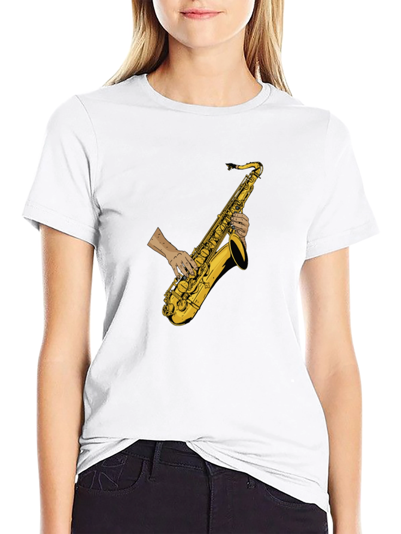 Saxophone Player Graphic Tee - Black Cotton T-Shirt