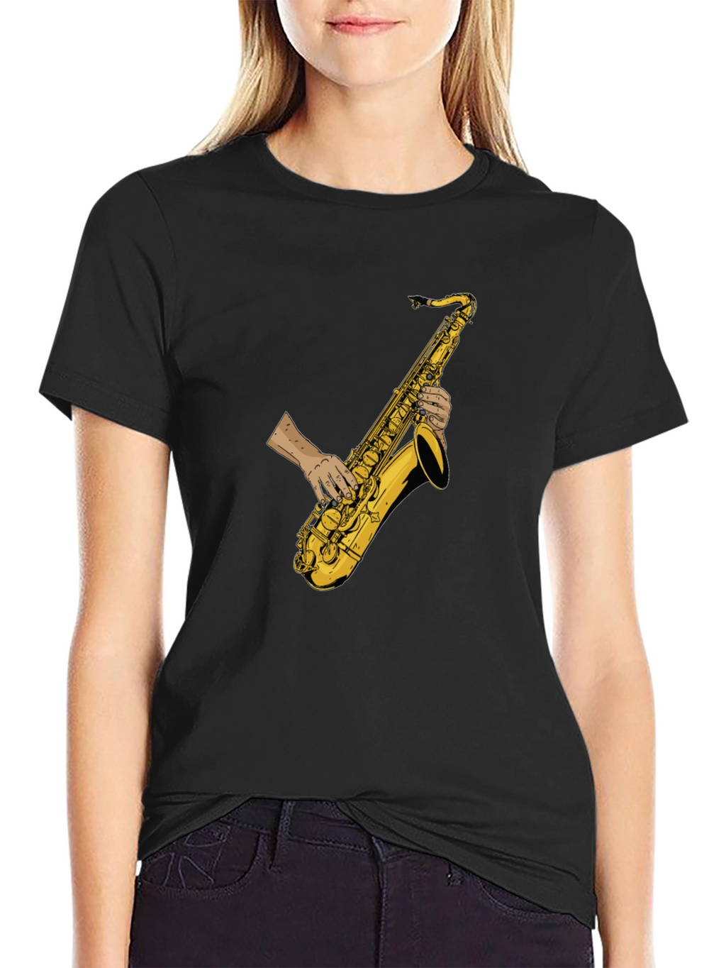 Saxophone Player Graphic Tee - Black Cotton T-Shirt