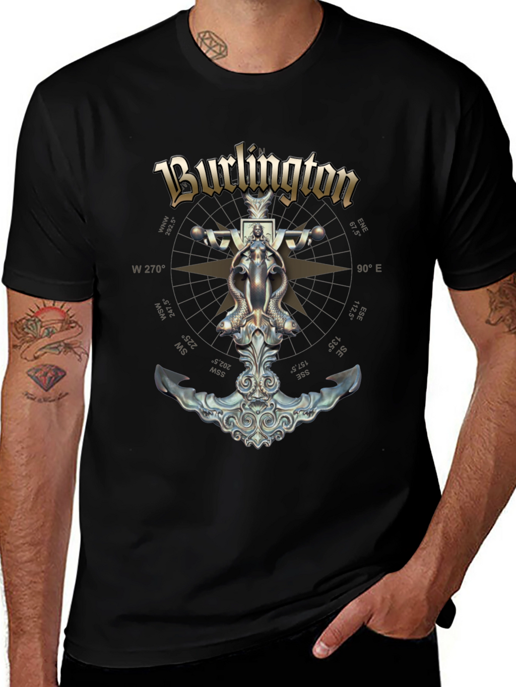 Burlington Nautical Compass Anchor Black T-Shirt