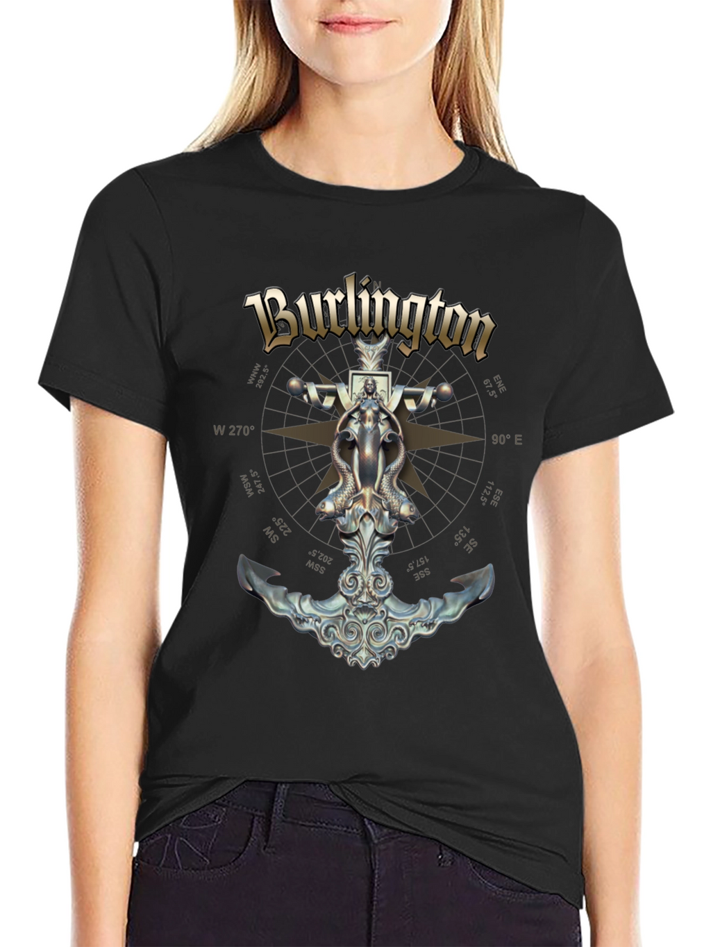Burlington Nautical Compass Anchor Black T-Shirt