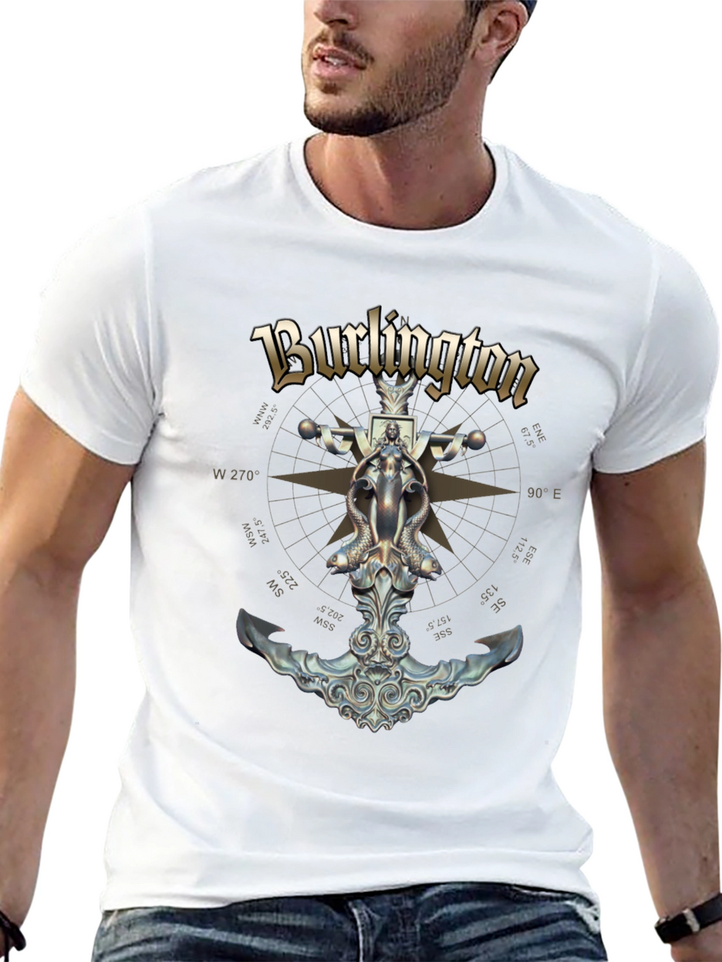 Burlington Nautical Compass Anchor Black T-Shirt