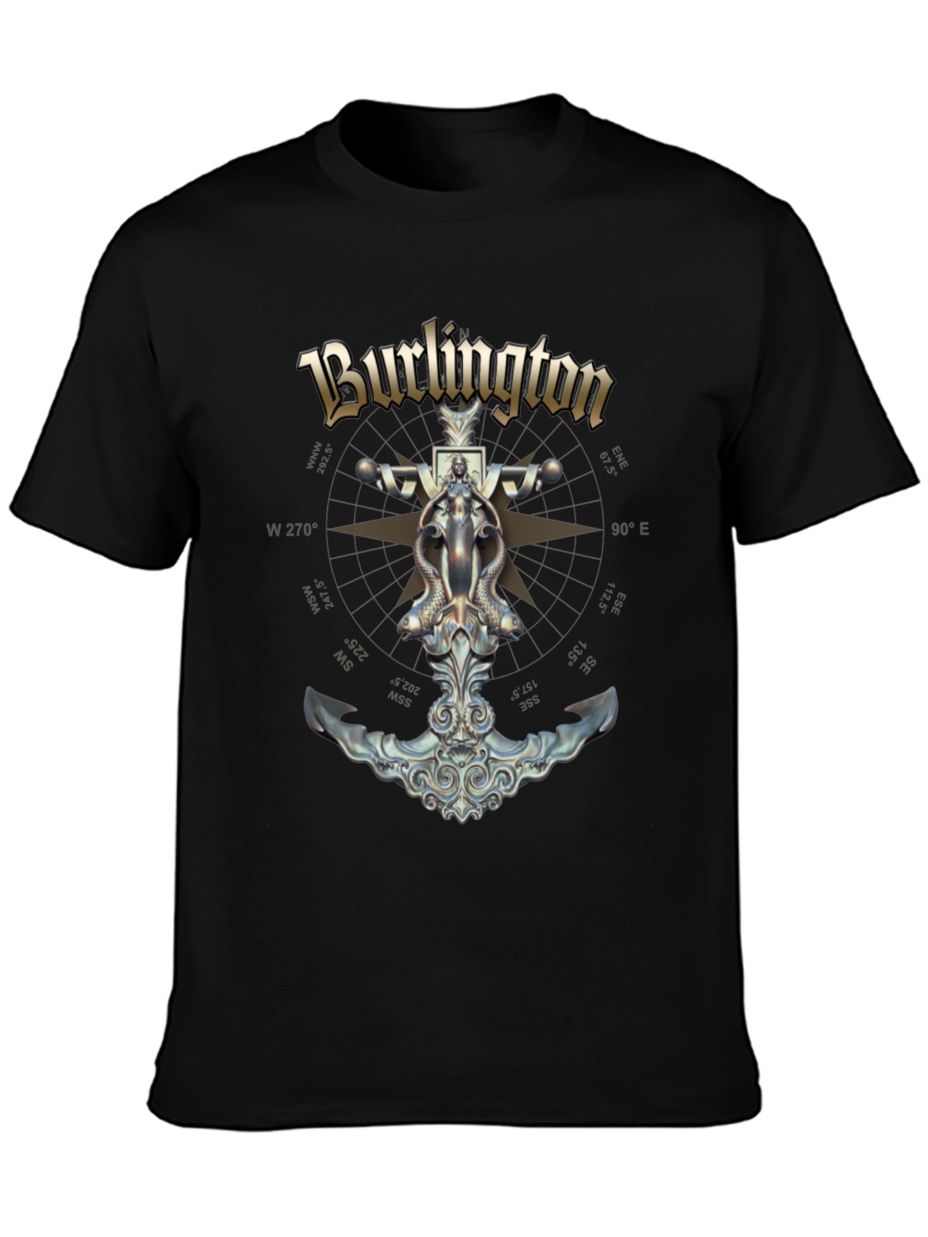 Burlington Nautical Compass Anchor Black T-Shirt