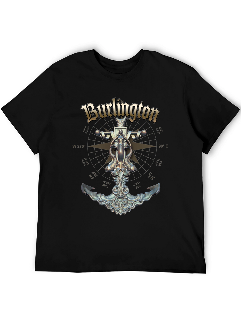 Burlington Nautical Compass Anchor Black T-Shirt