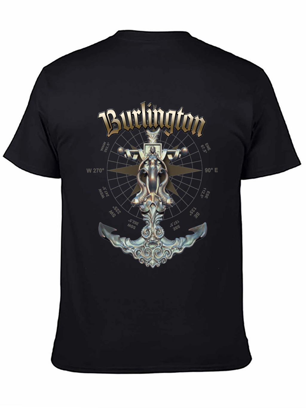 Burlington Nautical Compass Anchor Black T-Shirt