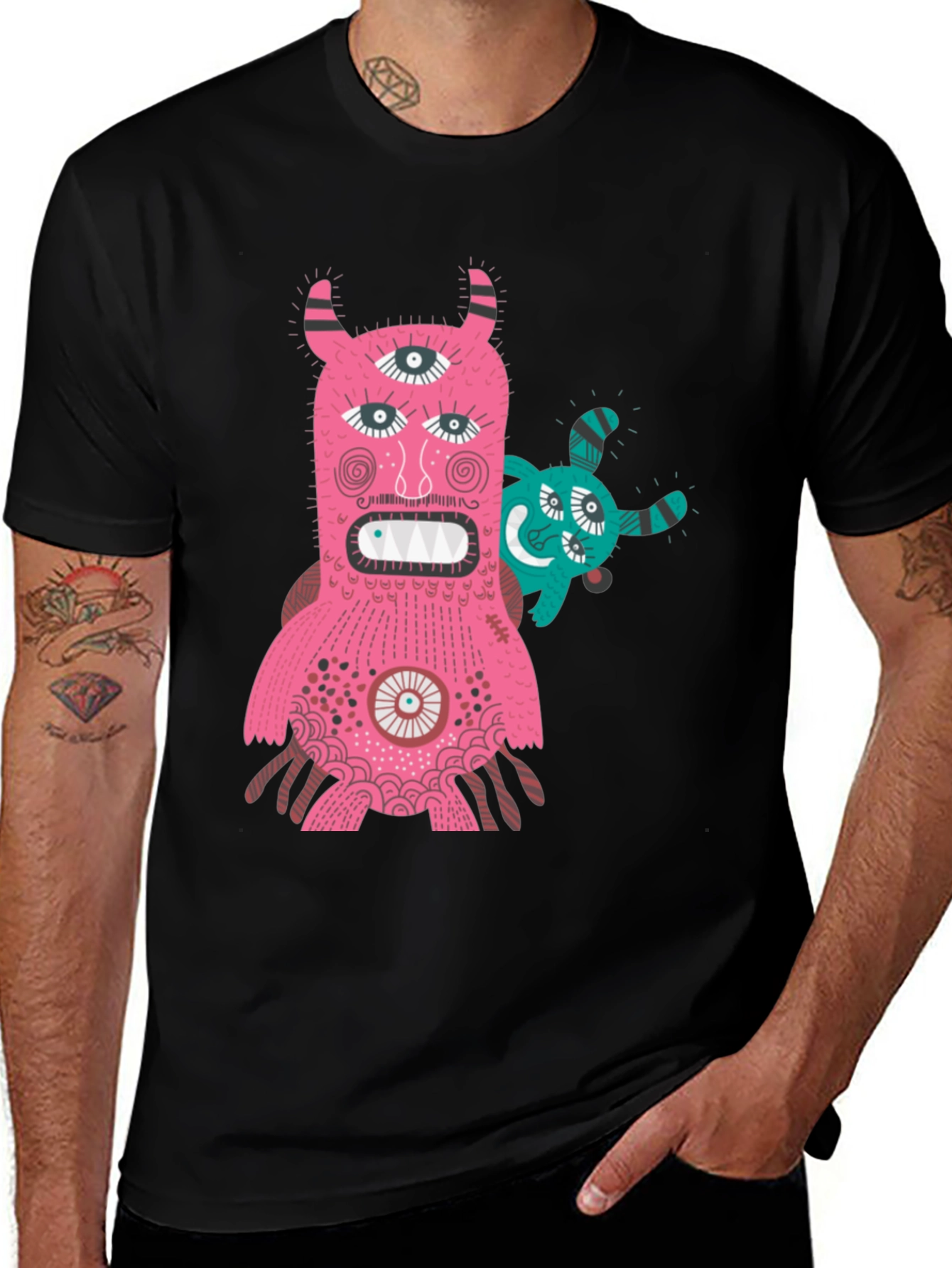 Monster Graphic Tee - Black T-Shirt with Fun Creature Design