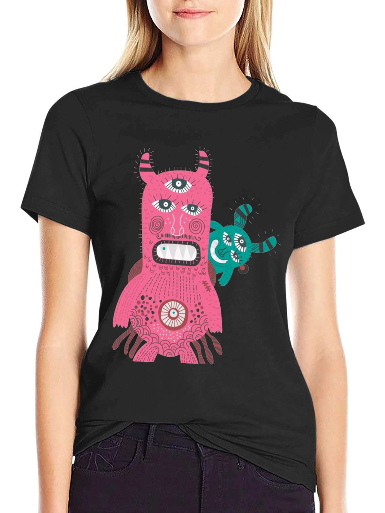 Monster Graphic Tee - Black T-Shirt with Fun Creature Design