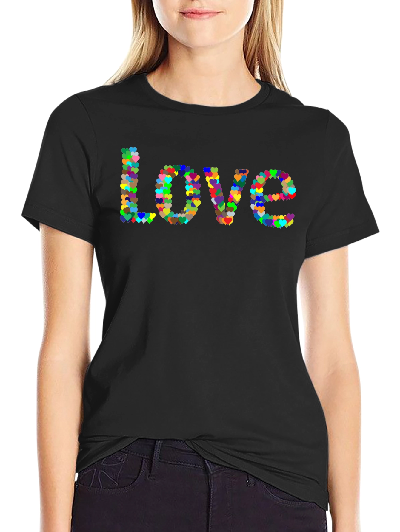 Love Heart T-Shirt - Black Cotton Graphic Tee