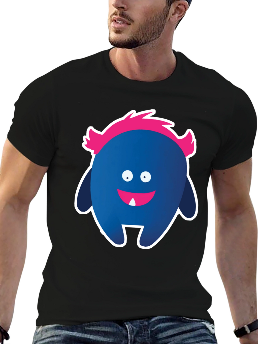 Funny Monster Graphic Tee - Black Cotton T-Shirt