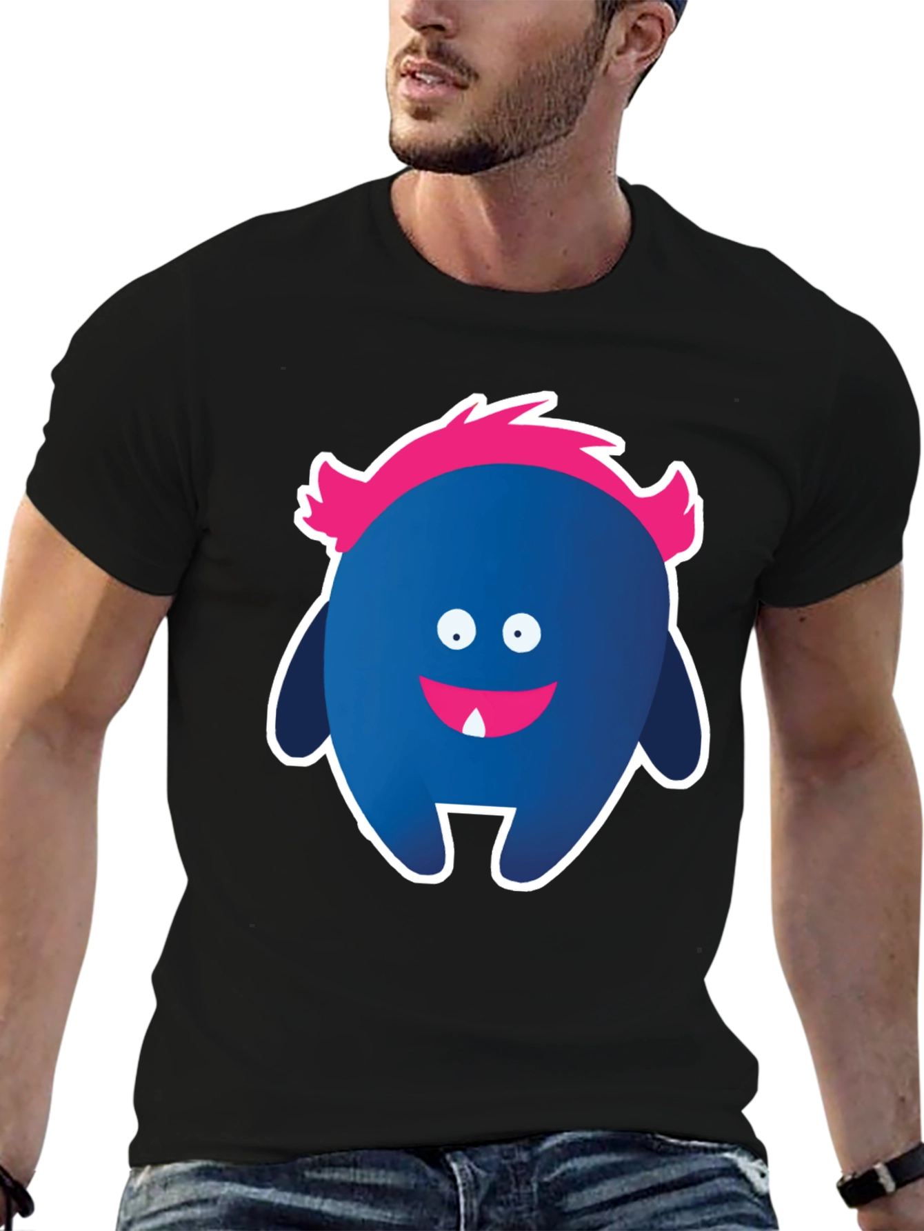 Funny Monster Graphic Tee - Black Cotton T-Shirt
