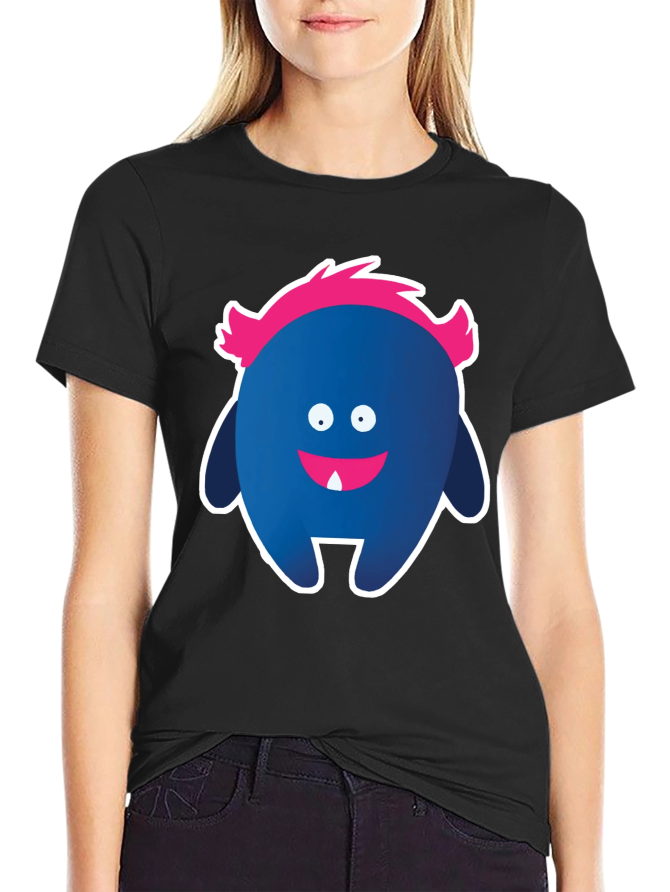 Funny Monster Graphic Tee - Black Cotton T-Shirt