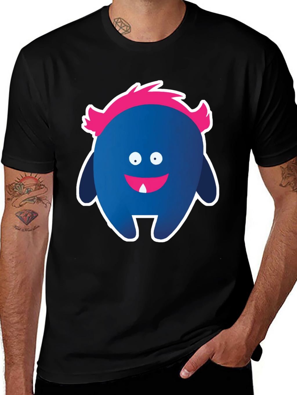 Funny Monster Graphic Tee - Black Cotton T-Shirt