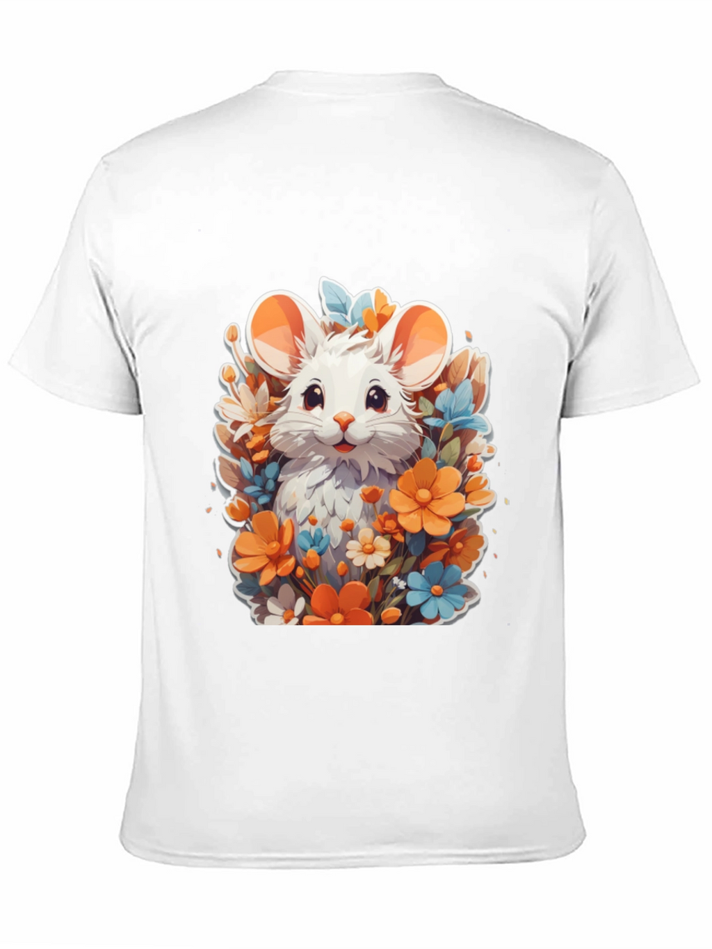 Cute Mouse & Flowers Black T-Shirt