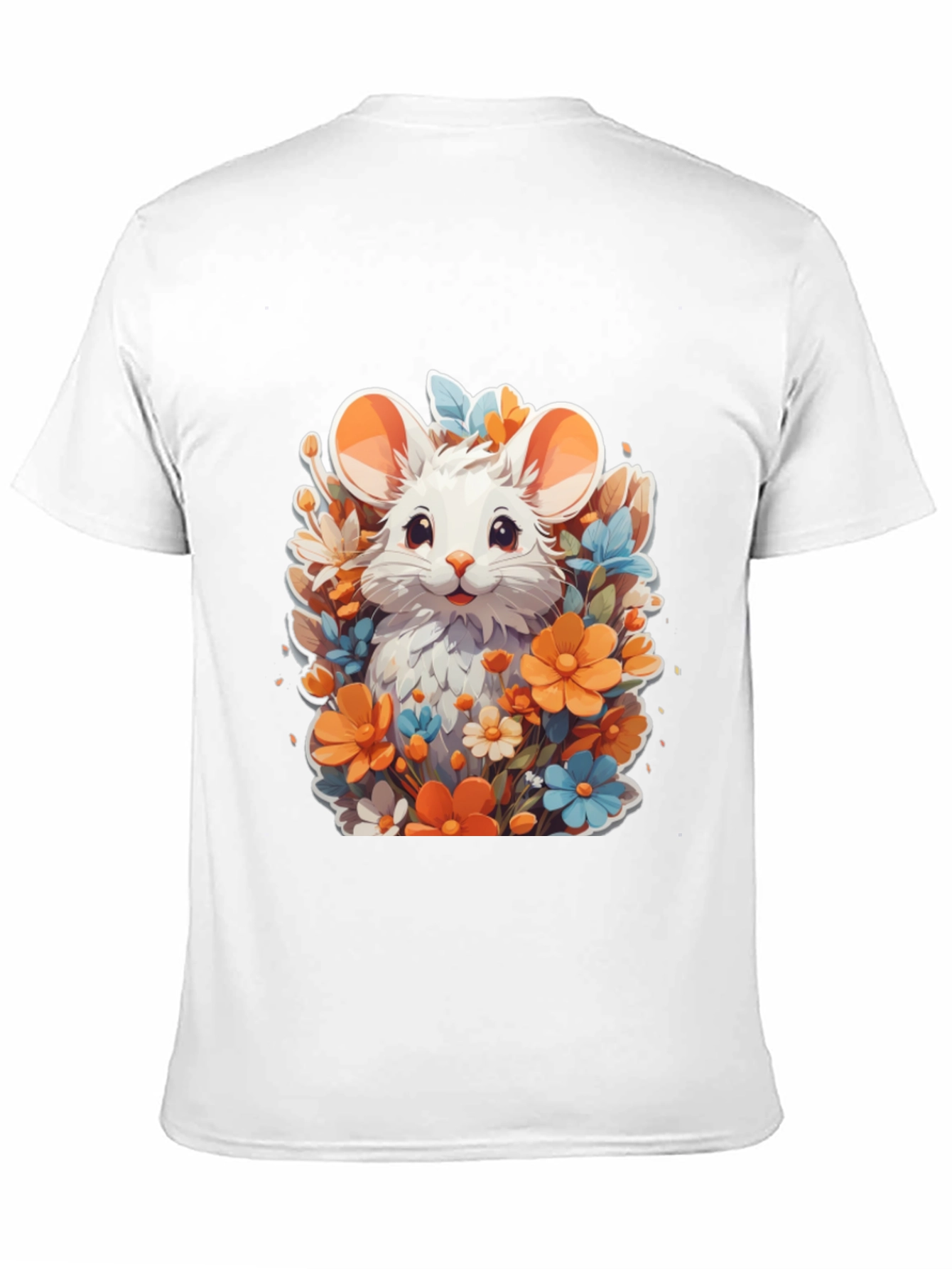 Cute Mouse & Flowers Black T-Shirt