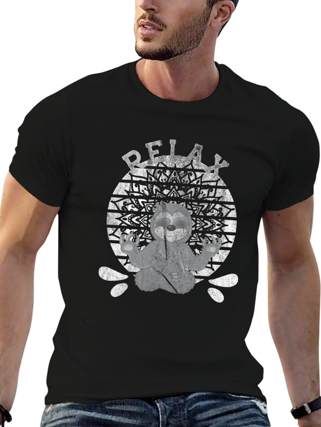 Relax Sloth Mandala Black T-Shirt