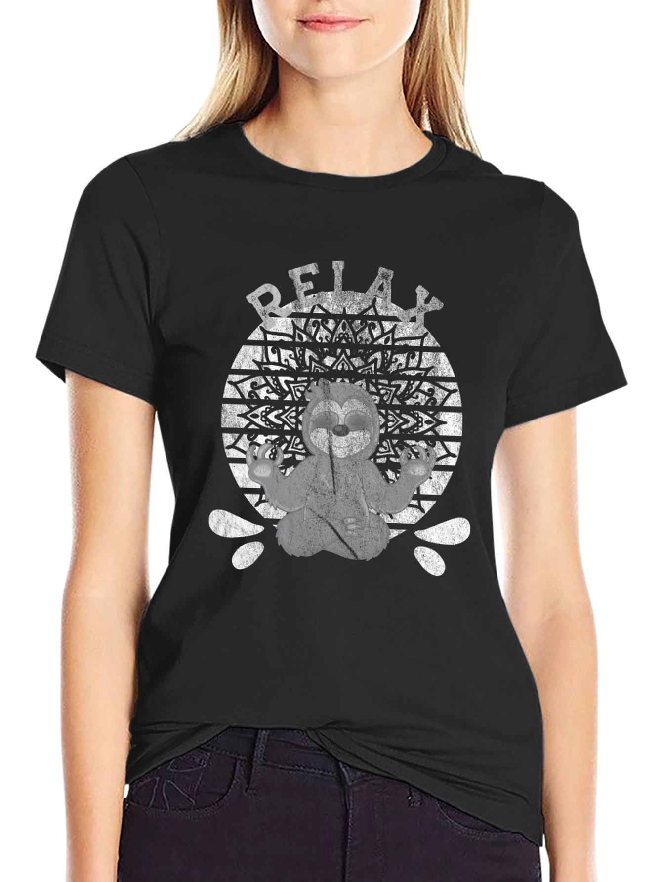 Relax Sloth Mandala Black T-Shirt