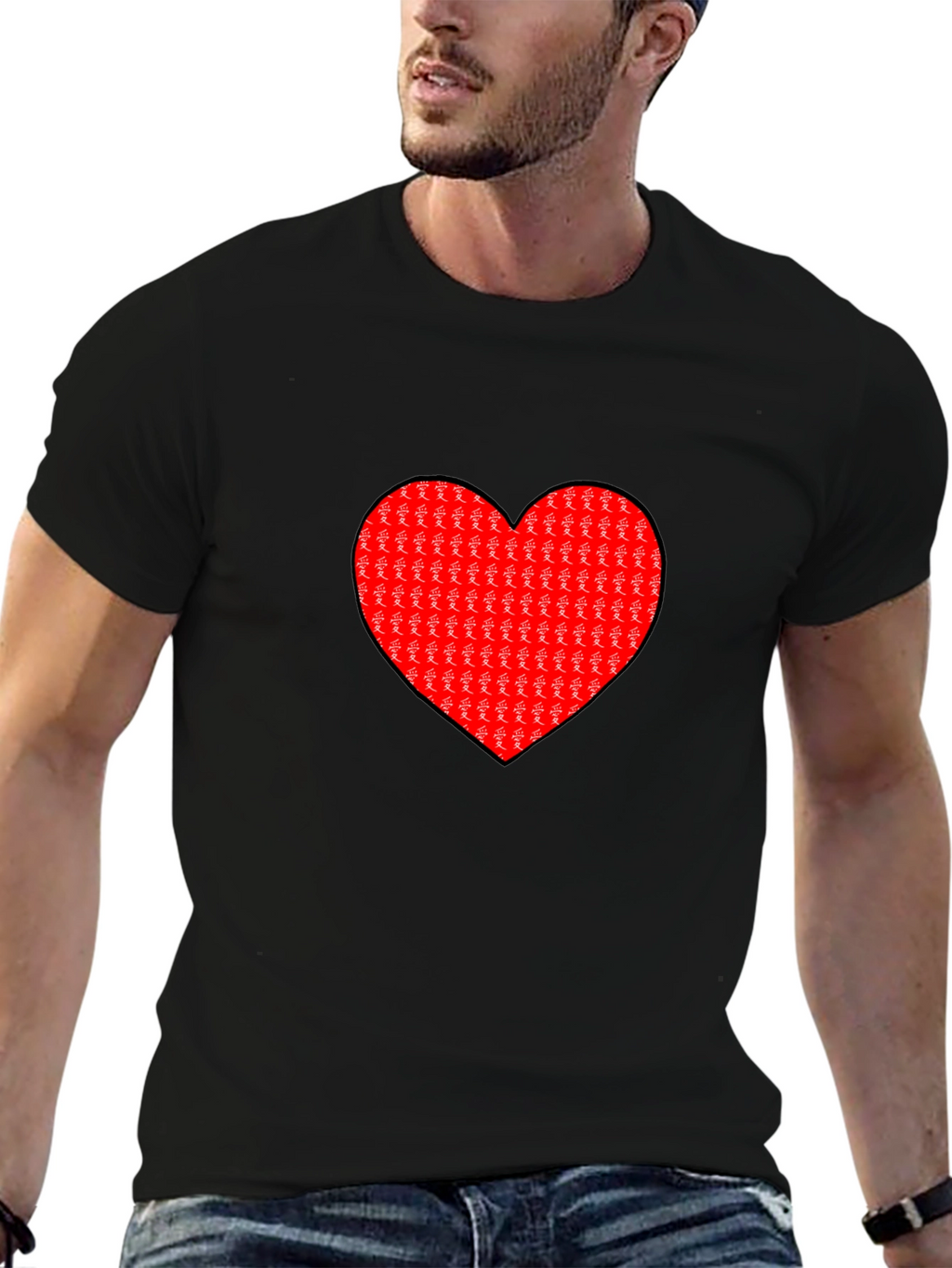 Love Heart Graphic Black T-Shirt