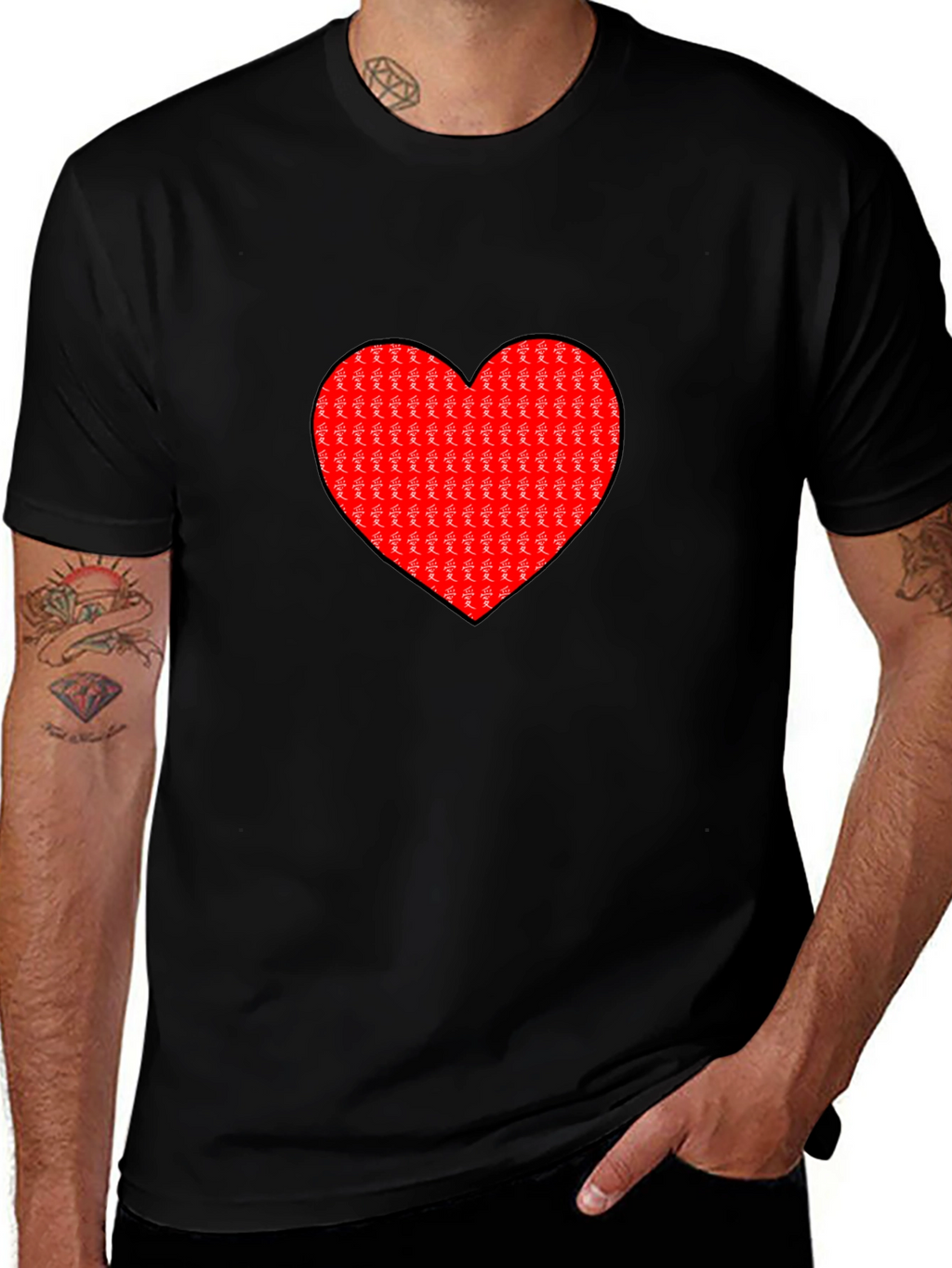 Love Heart Graphic Black T-Shirt