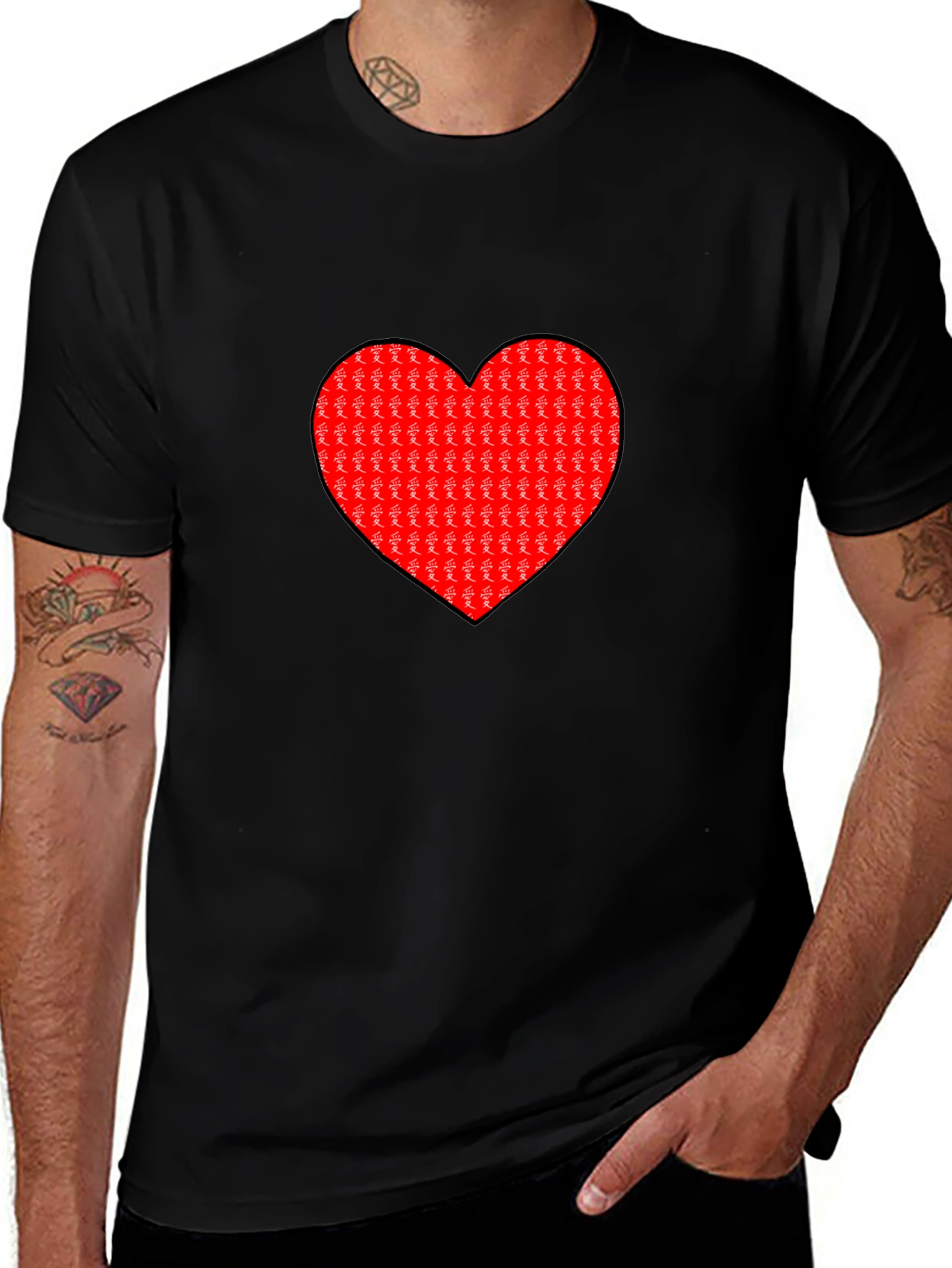 Love Heart Graphic Black T-Shirt