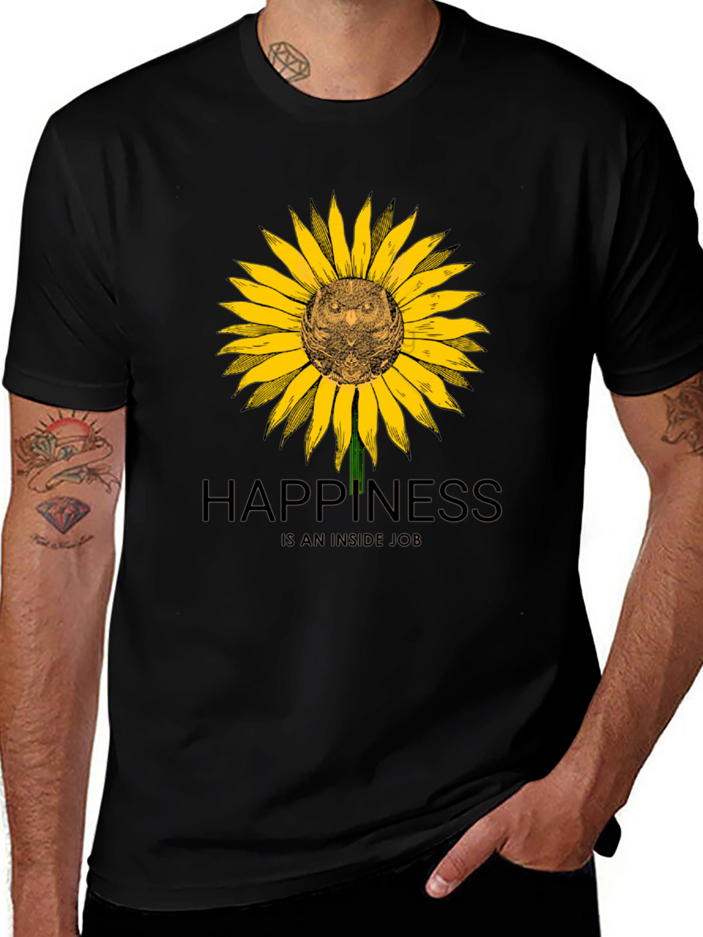 Happiness Inside Owl Sunflower Graphic Tee