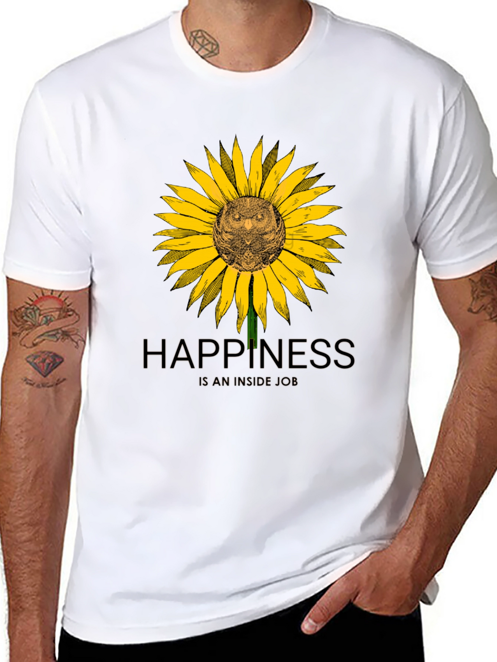 Happiness Inside Owl Sunflower Graphic Tee