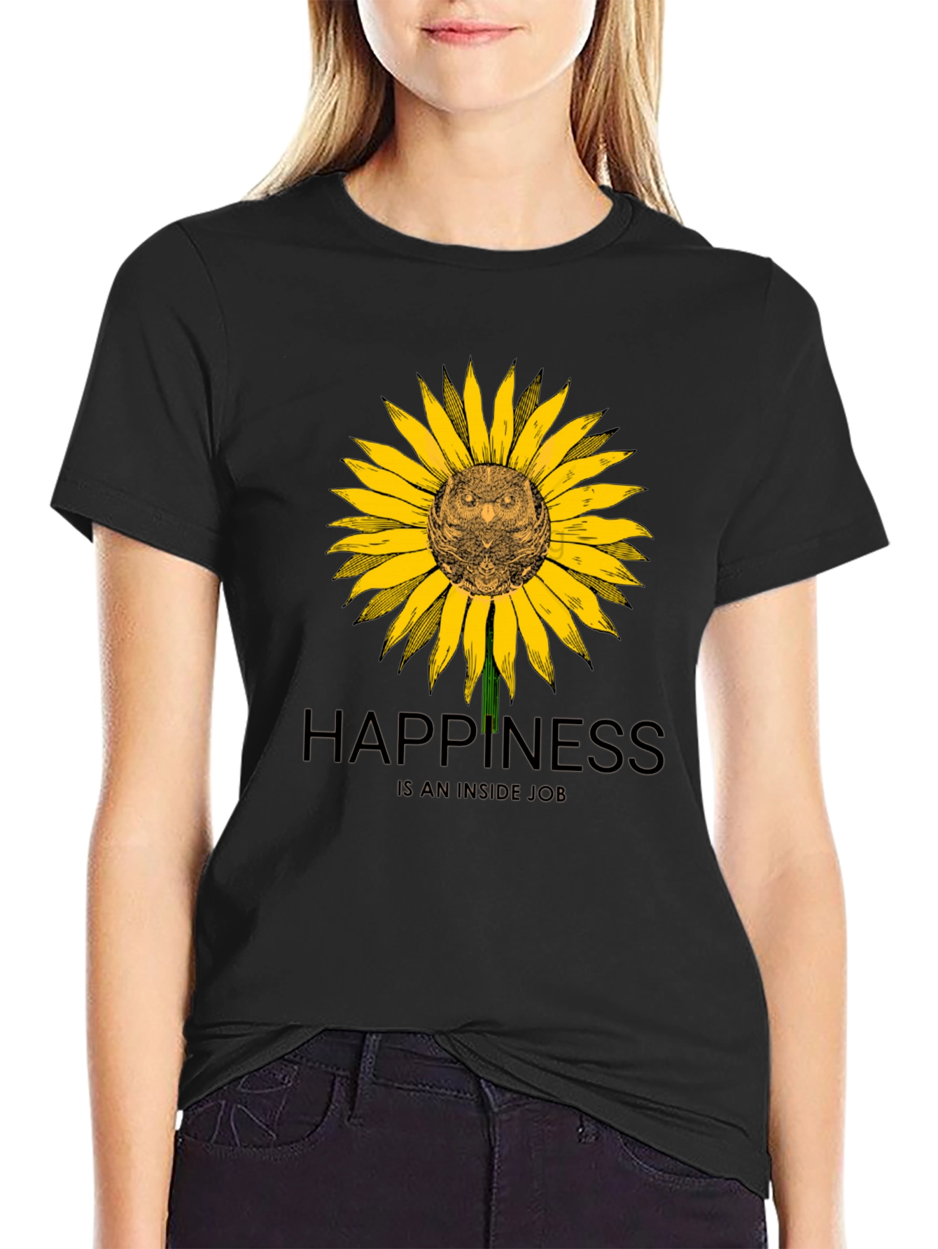 Happiness Inside Owl Sunflower Graphic Tee