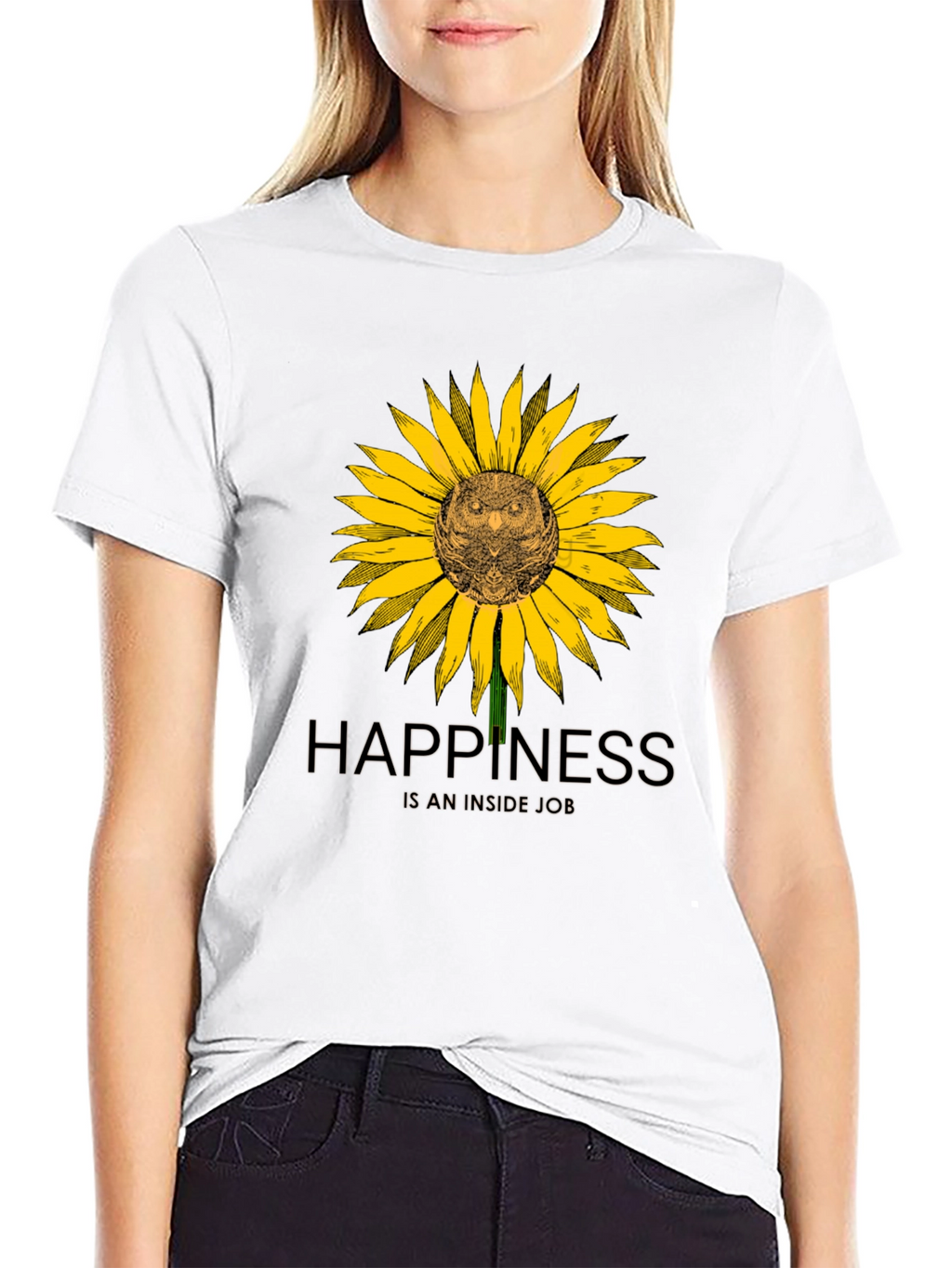 Happiness Inside Owl Sunflower Graphic Tee